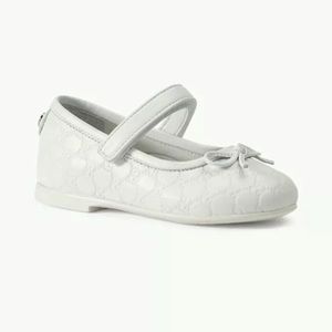 Authentic Gucci White GG Imprime Leather Mary Jane Shoes